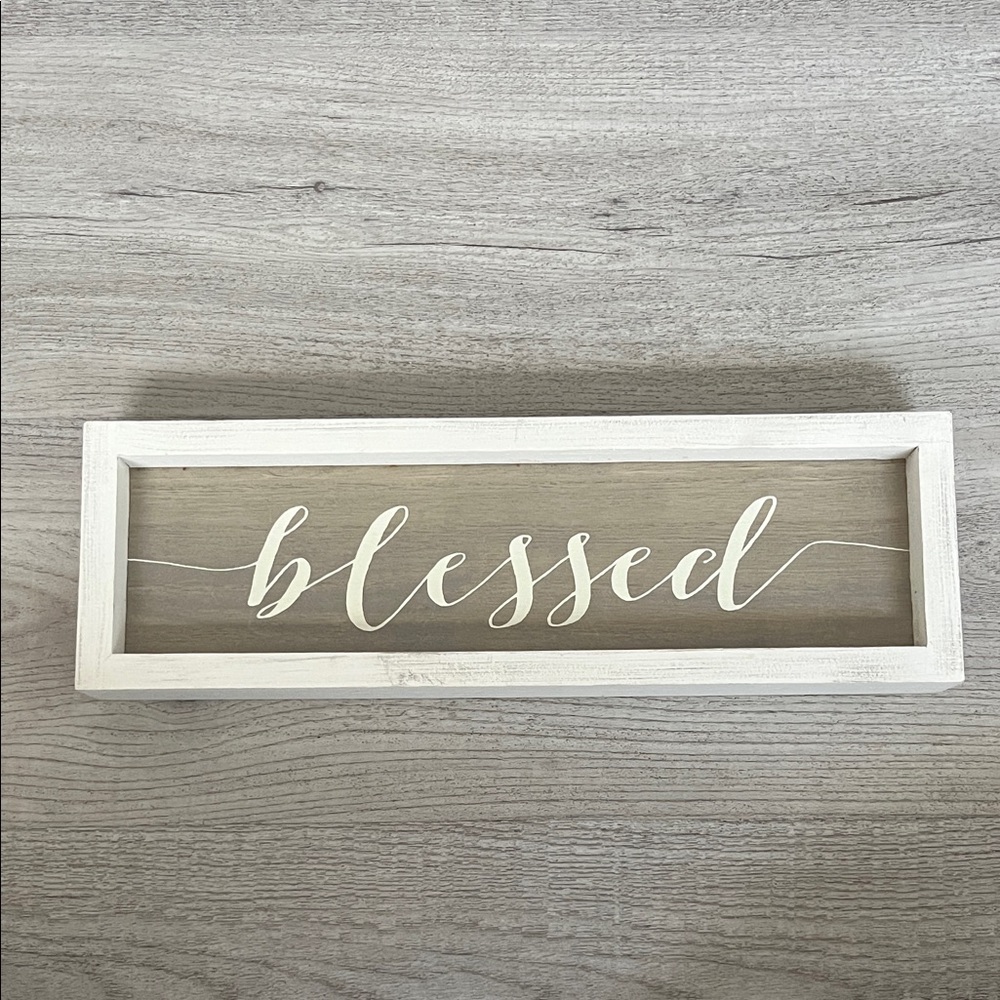 White Framed 'Blessed' Wall Art